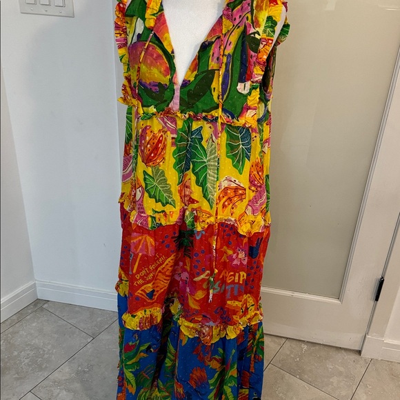 🌴Farm Rio Mixed Prints Tiered Tropical Maxi Dress - Picture 7 of 9